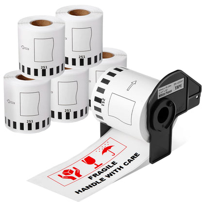 Compatible Brother DK-2251 Continuous Length Label Black/Red on White Paper Tape DK-22251 Replacement for Brother QL-820NWB QL 810W QL800, 2.4''x 50ft, 6 Rolls + 1 Refillable Cartridges