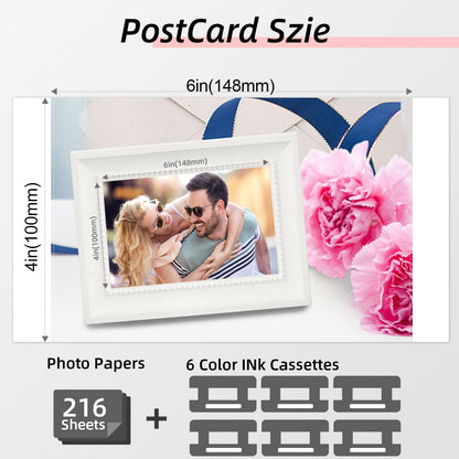 2 Pack KP-108IN Compatible Canon Selphy CP1500 Ink and Paper KP108IN, 6 Color Ink Cartridges and 216 Sheets 4 x 6 Photo Paper Glossy, for Selphy CP1500 CP1300 CP1200 CP1000 CP910 CP Printer