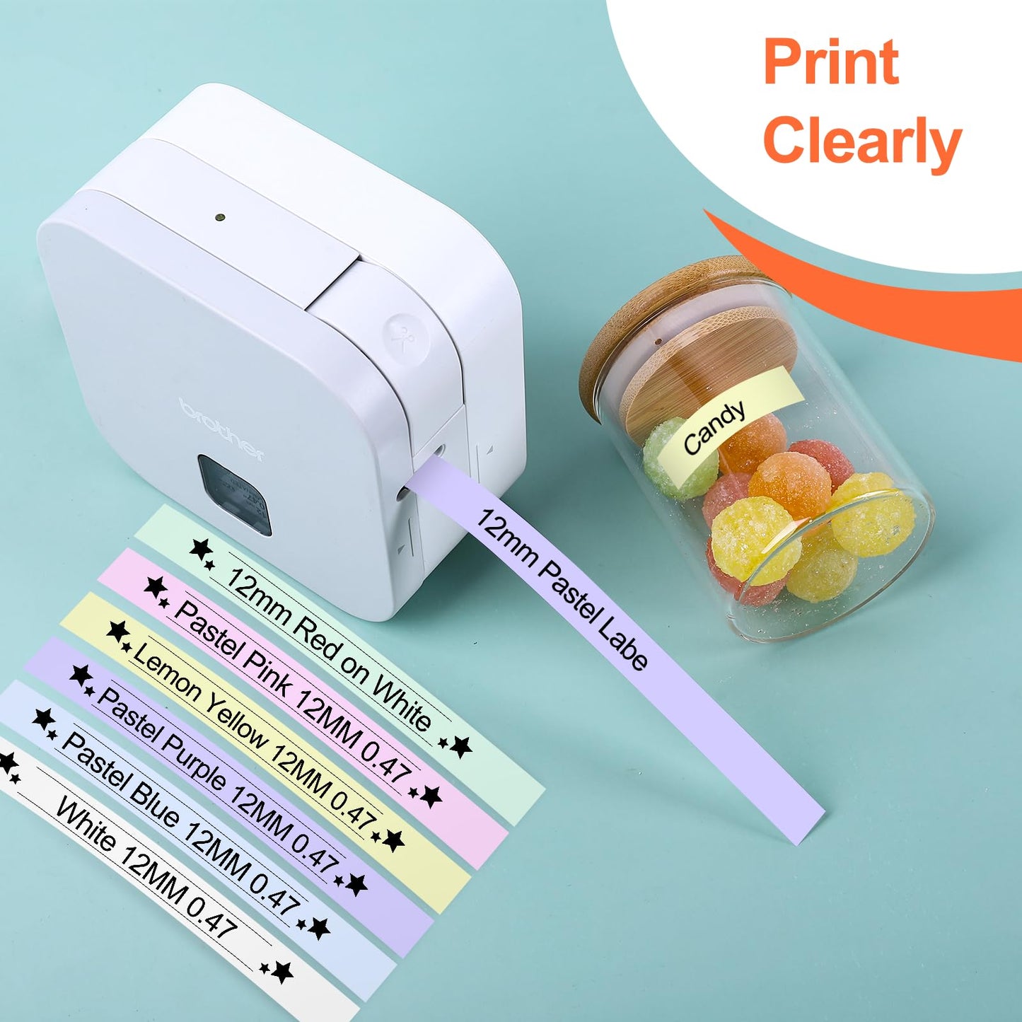 COLORTY TZ-231 12mm Pastel Tape Replacement for Brother P-Touch Label Maker Tape, 0.47'' TZe Lamianted Colored Ribbon, for Ptouch PT-D200 D210 D220 H110 1000 1280 D400 P300BT Cube, 6 Pack